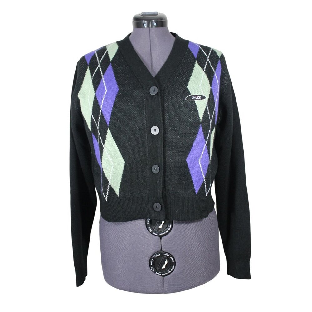 Chuck x Musinsa youth women's classic argyle crop knit button front cardigan‎